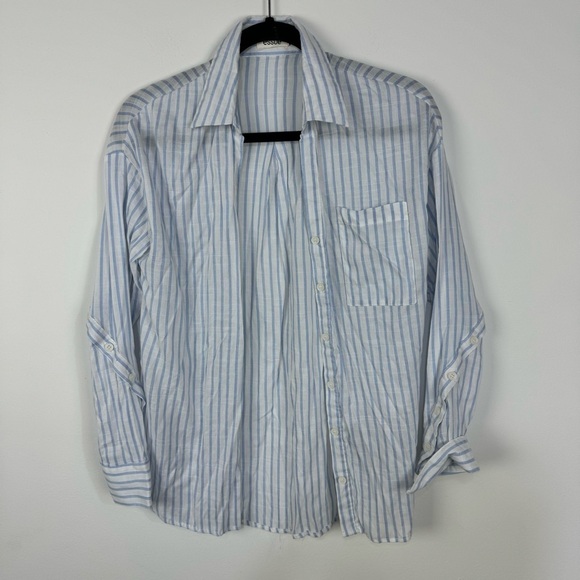 Essue Striped Coastal Beach Linen Like Material Button Down Top Summer Vacation - Picture 1 of 5